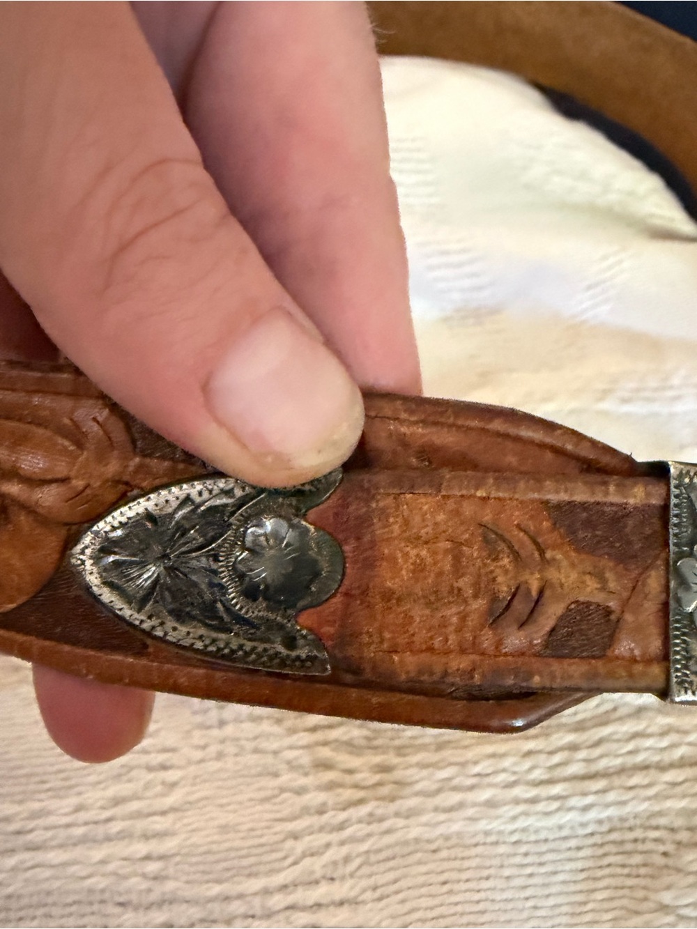 Vintage western tooled belt HIBCO 10k Sterling Silver Buckle Set carved leather - Picture 13 of 14
